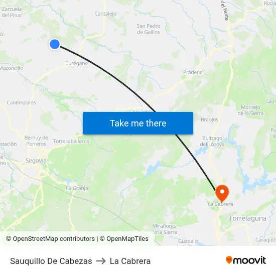 Sauquillo De Cabezas to La Cabrera map