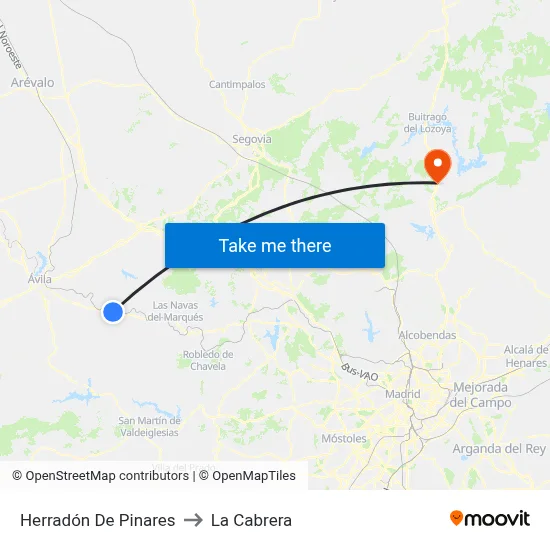 Herradón De Pinares to La Cabrera map