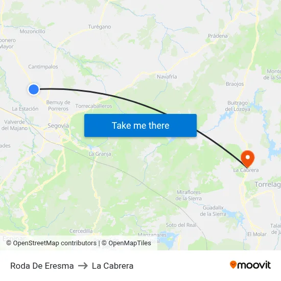 Roda De Eresma to La Cabrera map