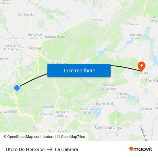 Otero De Herreros to La Cabrera map