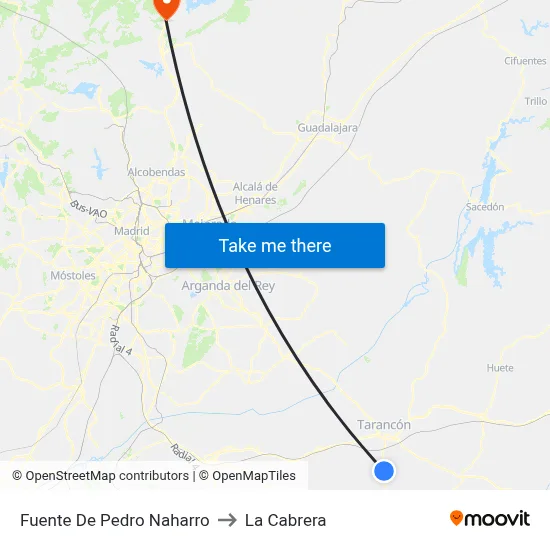 Fuente De Pedro Naharro to La Cabrera map