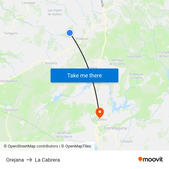 Orejana to La Cabrera map
