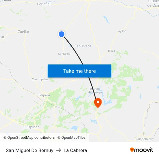 San Miguel De Bernuy to La Cabrera map