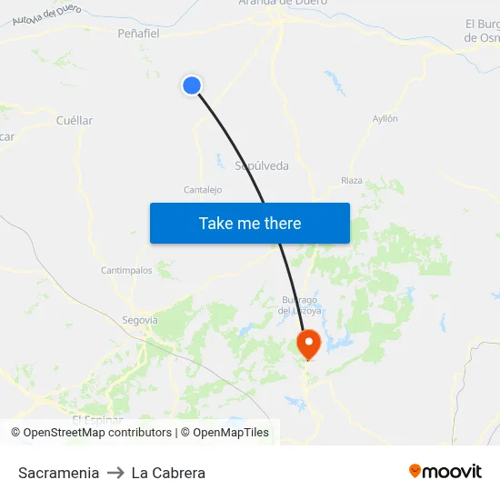 Sacramenia to La Cabrera map