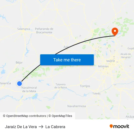Jaraíz De La Vera to La Cabrera map