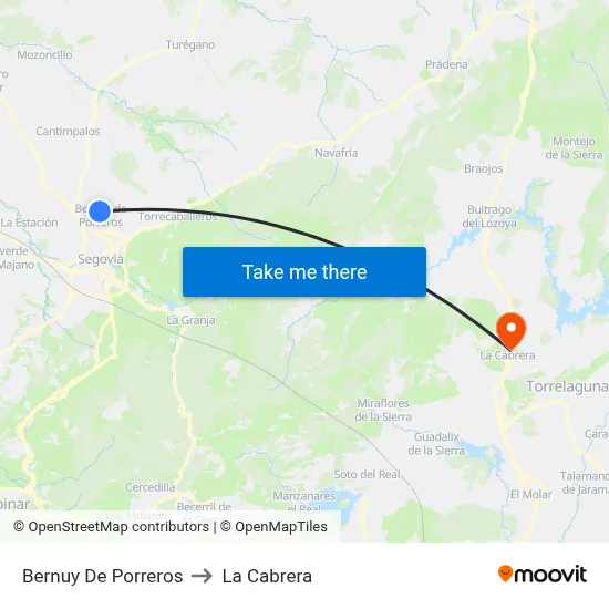 Bernuy De Porreros to La Cabrera map