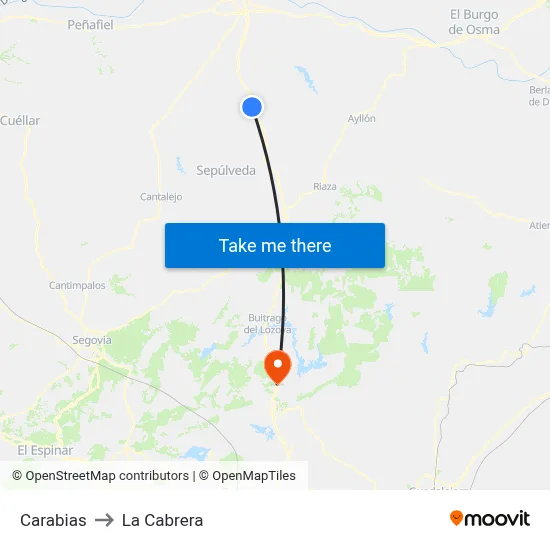 Carabias to La Cabrera map