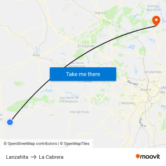 Lanzahíta to La Cabrera map