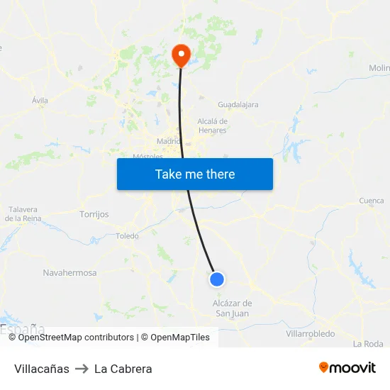 Villacañas to La Cabrera map