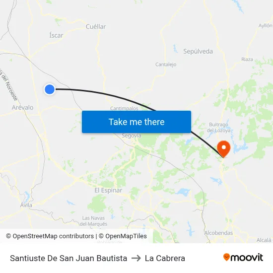 Santiuste De San Juan Bautista to La Cabrera map