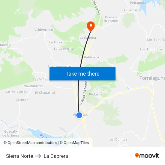 Sierra Norte to La Cabrera map