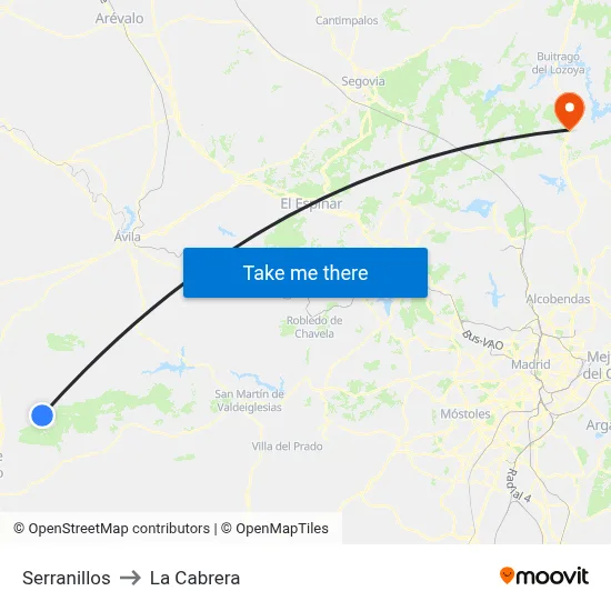 Serranillos to La Cabrera map