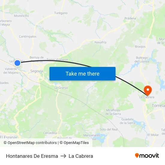 Hontanares De Eresma to La Cabrera map