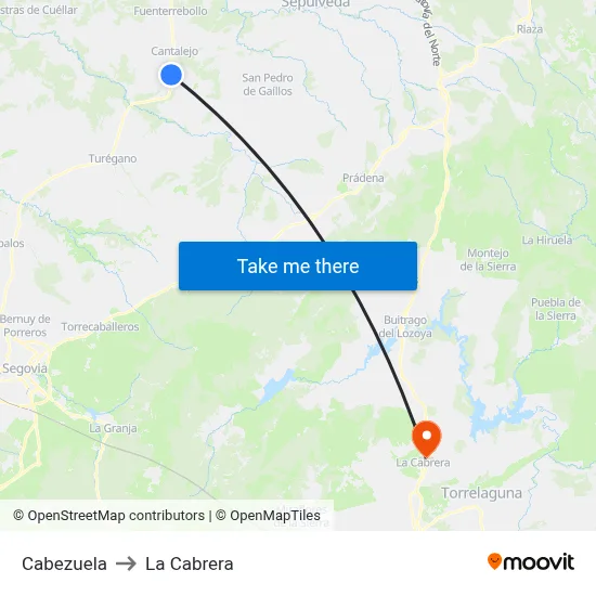 Cabezuela to La Cabrera map