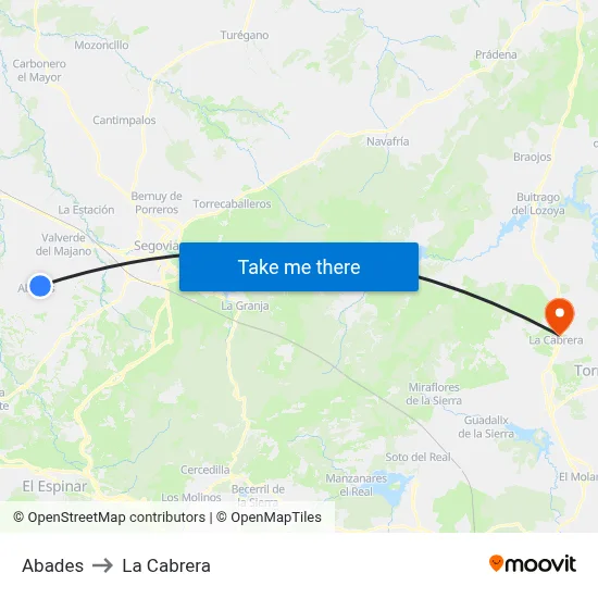 Abades to La Cabrera map