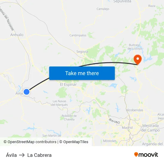 Ávila to La Cabrera map