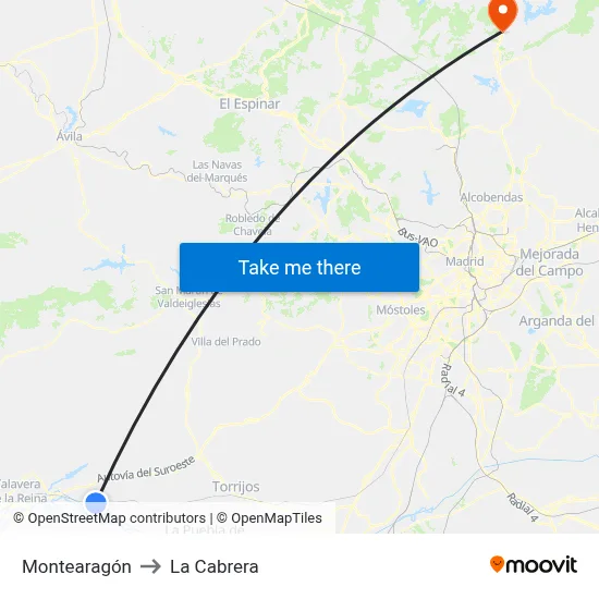 Montearagón to La Cabrera map