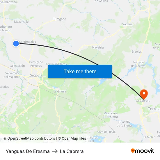 Yanguas De Eresma to La Cabrera map