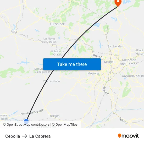 Cebolla to La Cabrera map