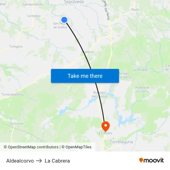 Aldealcorvo to La Cabrera map