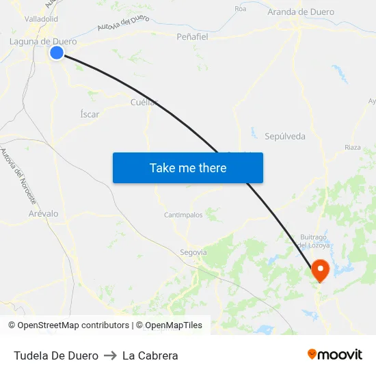 Tudela De Duero to La Cabrera map