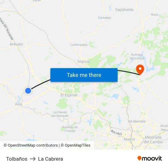 Tolbaños to La Cabrera map