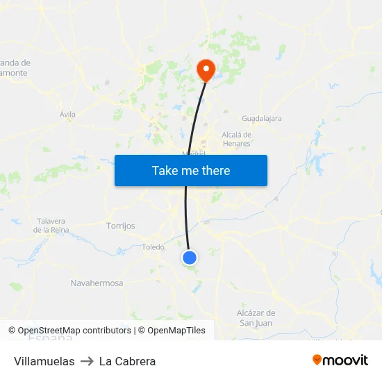 Villamuelas to La Cabrera map