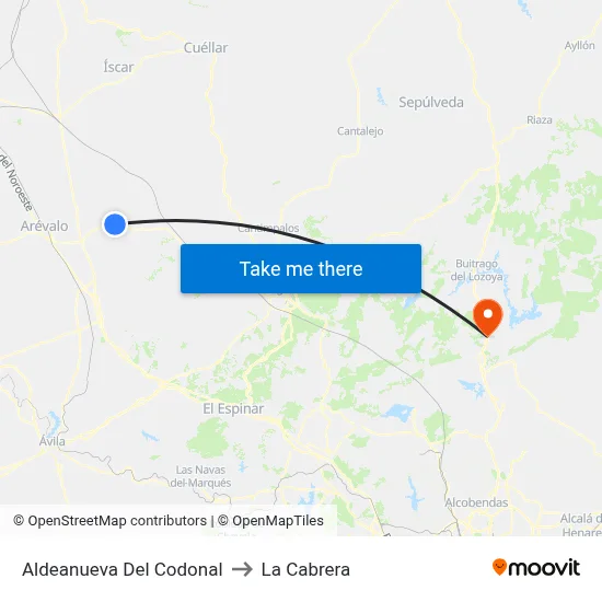 Aldeanueva Del Codonal to La Cabrera map