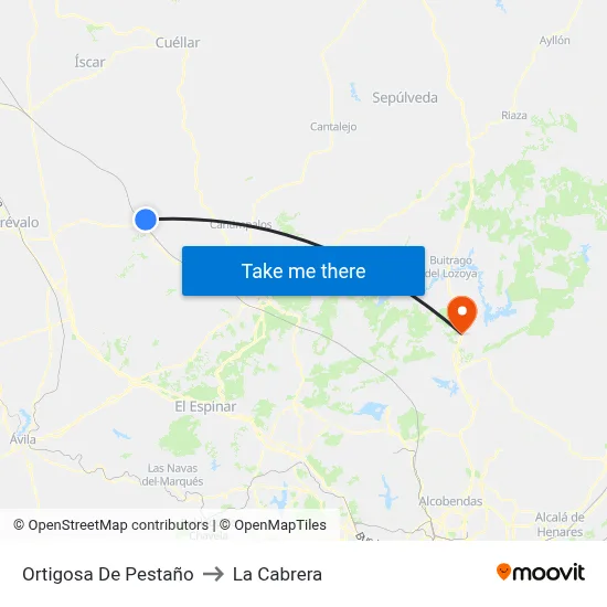 Ortigosa De Pestaño to La Cabrera map