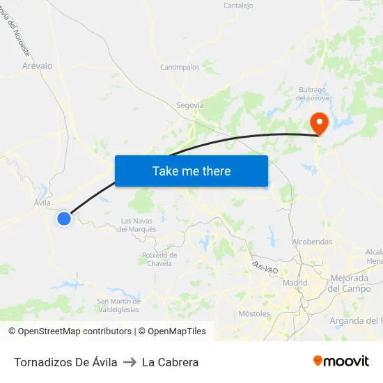 Tornadizos De Ávila to La Cabrera map