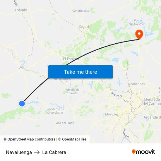 Navaluenga to La Cabrera map