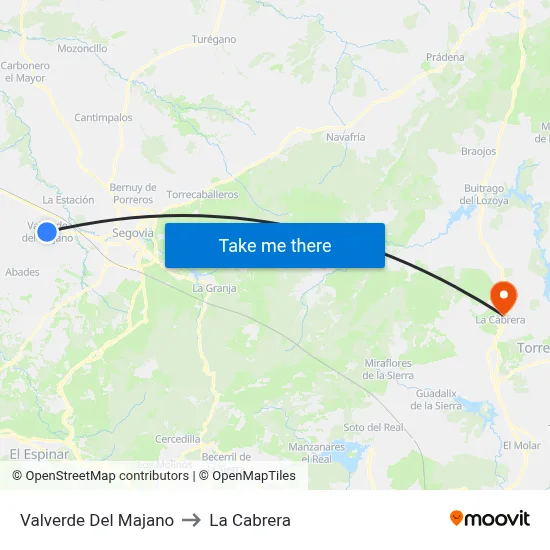 Valverde Del Majano to La Cabrera map