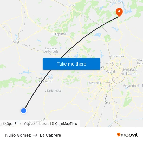 Nuño Gómez to La Cabrera map