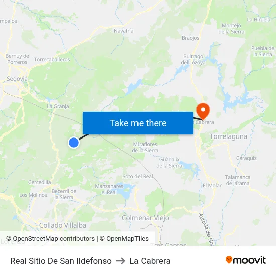 Real Sitio De San Ildefonso to La Cabrera map