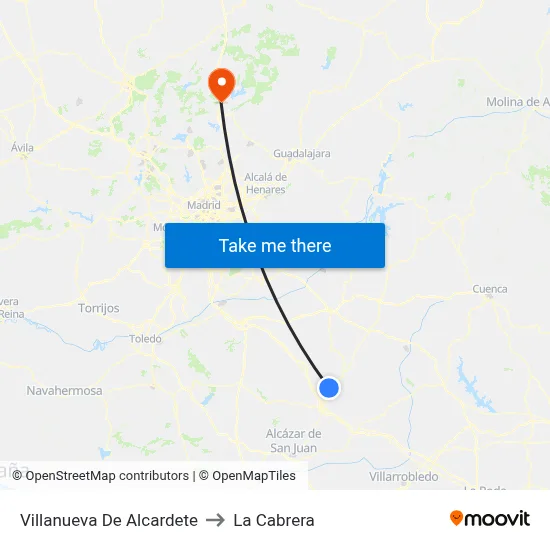 Villanueva De Alcardete to La Cabrera map