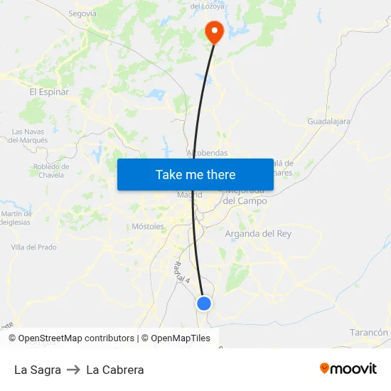 La Sagra to La Cabrera map