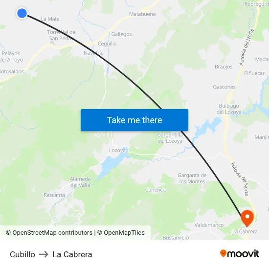 Cubillo to La Cabrera map