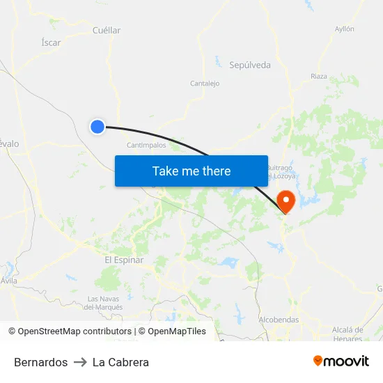 Bernardos to La Cabrera map