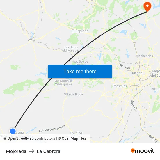 Mejorada to La Cabrera map