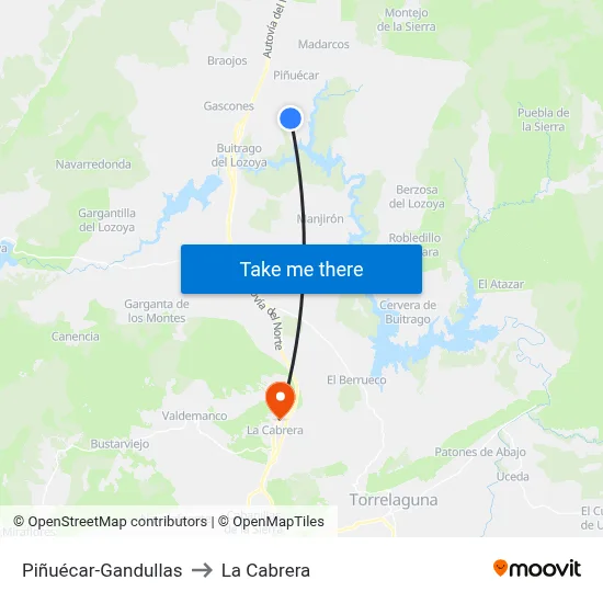 Piñuécar-Gandullas to La Cabrera map