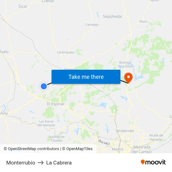 Monterrubio to La Cabrera map