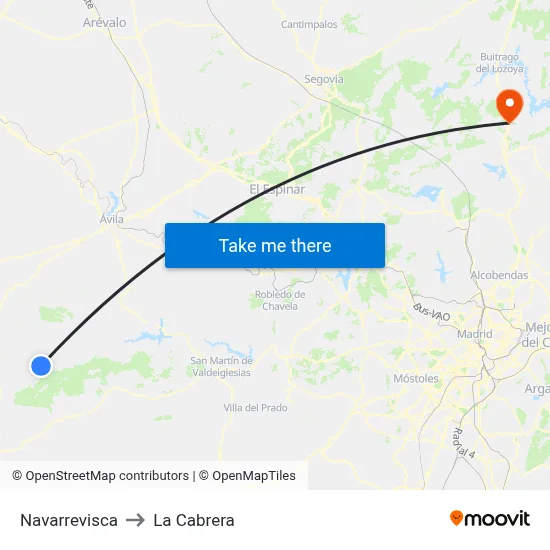 Navarrevisca to La Cabrera map