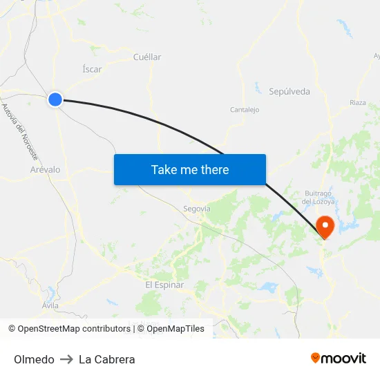 Olmedo to La Cabrera map