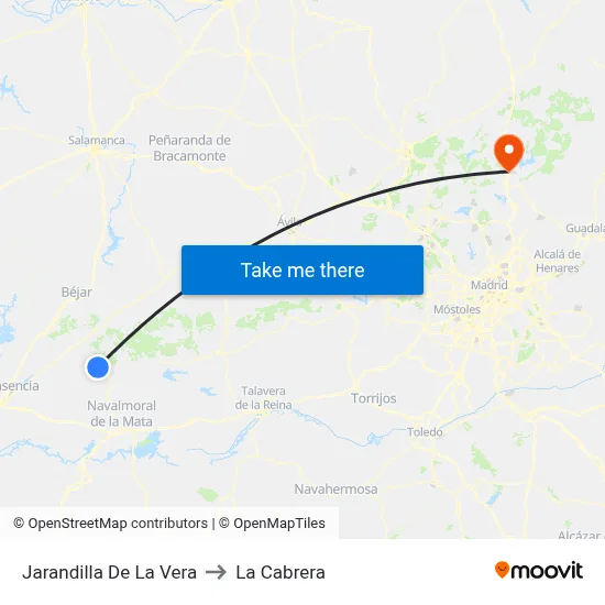 Jarandilla De La Vera to La Cabrera map