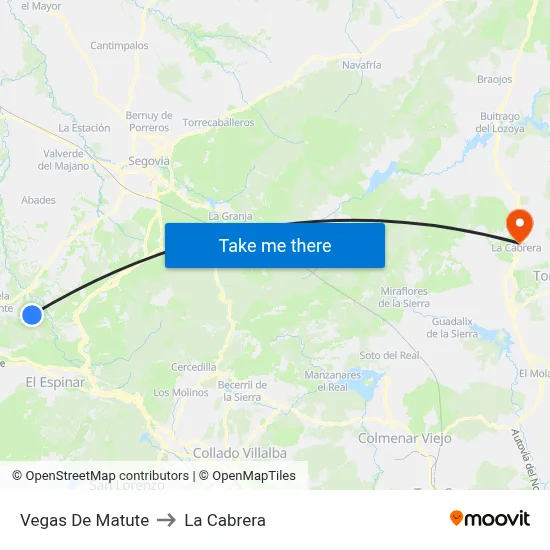 Vegas De Matute to La Cabrera map