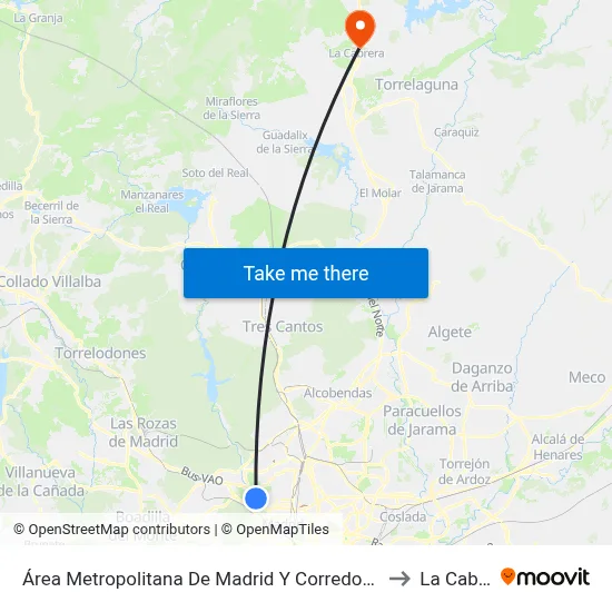 Área Metropolitana De Madrid Y Corredor Del Henares to La Cabrera map