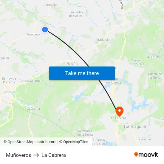 Muñoveros to La Cabrera map