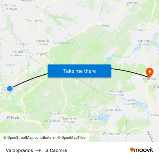 Valdeprados to La Cabrera map