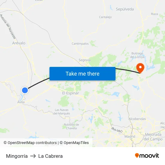 Mingorría to La Cabrera map