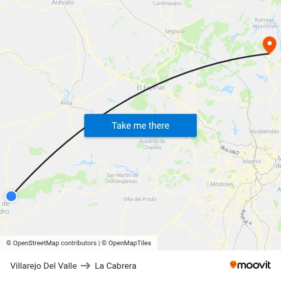 Villarejo Del Valle to La Cabrera map
